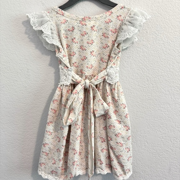 Haute Baby Pink & Cream with Lace Details Sundress with Flutter Sleeves. Size 6Y - Picture 7 of 14